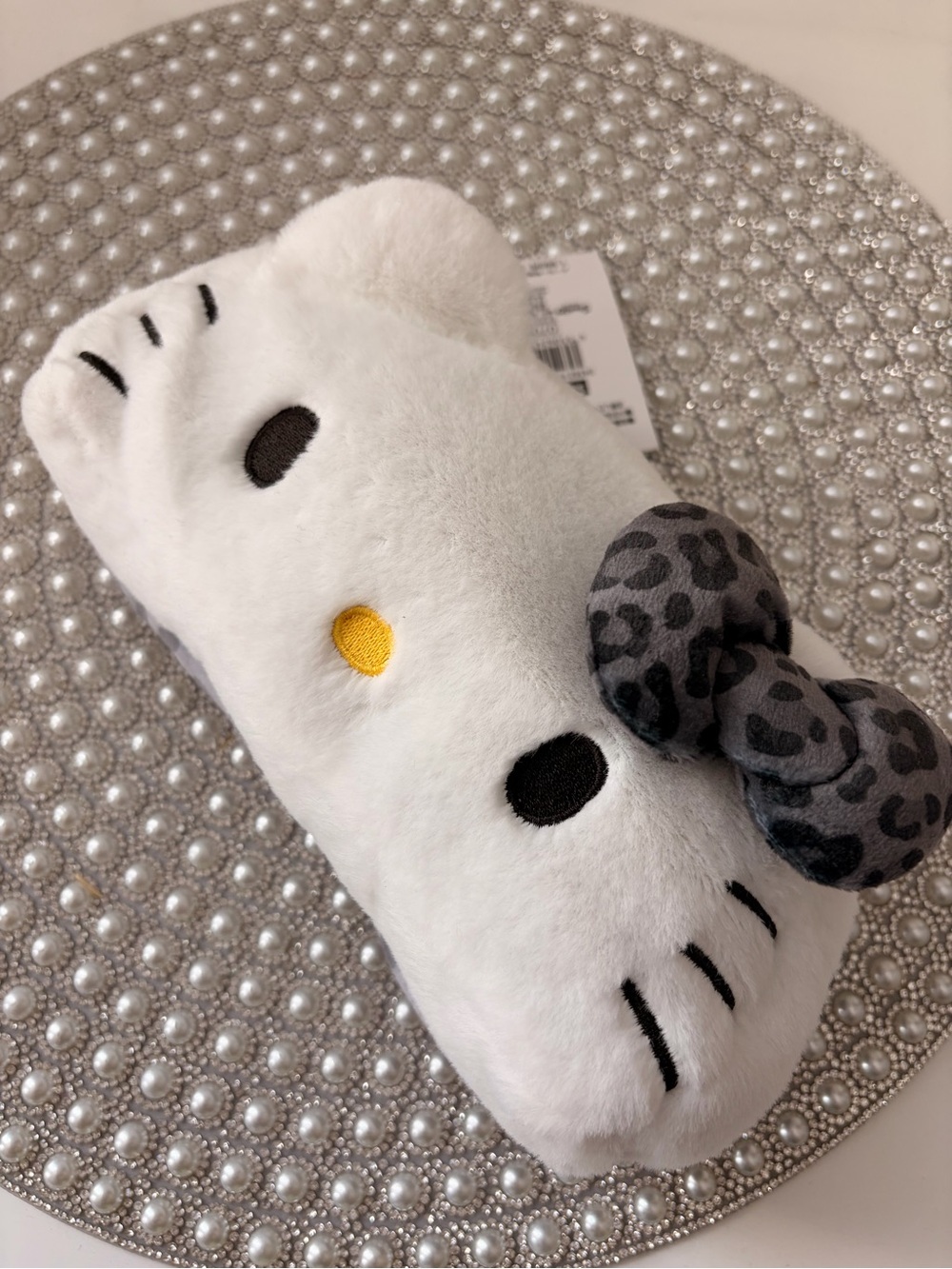 Sanrio Hello Kitty White Cosmetic Bag with Gray Leopard Bow